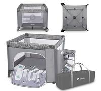 LIONELO LENE 2 en 1 Lit Bébé Voyage Léger et Parc Bébé, de la naissance à 15 kg, Entrée Latérale Zippée, Pliage rapide, Roulettes avec Freins, Sac de transport (Grey)