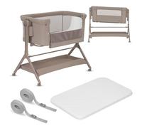 Lit bébé cododo 3en1 LIONELO Leonie Plus - Berceau - Réglable en hauteur et inclinaison - Matelas haute densité - Beige taupe