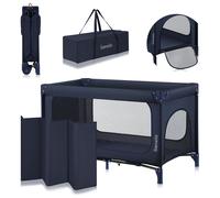 Lionelo Lit de voyage 2en1 Jasmin Easy Fold Lit de voyage pour enfants 0-36 mois, Entrée latérale avec fermeture éclair, se plie et se déplie en quelques bleus