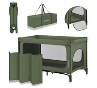Lionelo Lit de voyage 2en1 Jasmin Easy Fold Lit de voyage pour enfants 0-36 mois, Entrée latérale avec fermeture éclair, se plie et se déplie en quelques verts