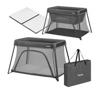 lionelo Lit de Voyage Bébé Parc Enfant 3en1 Alice de 0 à 15 kg Matelas en Mousse, 2 Niveaux de Hauteur, Pliable, Petit, Léger, Entrée Latérale, Sac de Voyage (Grey)