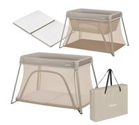 lionelo Lit de Voyage Bébé Parc Enfant 3en1 Alice de 0 à 15 kg Matelas en Mousse, 2 Niveaux de Hauteur, Pliable, Petit, Léger, Entrée Latérale, Sac de Voyage (Beige)