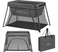 lionelo Lit de Voyage Bébé Parc Enfant 3en1 Alice de 0 à 15 kg Matelas en Mousse, 2 Niveaux de Hauteur, Pliable, Petit, Léger, Entrée Latérale, Sac de Voyage (Grey)