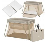 lionelo Lit de Voyage Bébé Parc Enfant 3en1 Alice de 0 à 15 kg Matelas en Mousse, 2 Niveaux de Hauteur, Pliable, Petit, Léger, Entrée Latérale, Sac de Voyage (Beige)