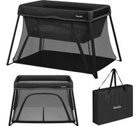 lionelo Lit de Voyage Bébé Parc Enfant 3en1 Alice de 0 à 15 kg Matelas en Mousse, 2 Niveaux de Hauteur, Pliable, Petit, Léger, Entrée Latérale, Sac de Voyage (Black)