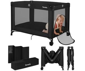 lionelo Lit de Voyage pour Bébé Amelie de la Naissance à 15 kg, Petit, Pliable, Matelas Pliable Moelleux, 100,5x70,5 cm, 2 Roues, Entrée Latérale, Sac de Transport (Black)