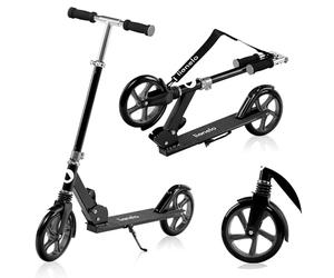 lionelo LUCA trotinette Enfant et Adultes jusqu'à 100 kg, Construction Durable, Pliage, Rapide, Guidon Ajustable, Roues à 20 cm, Amortisseur ShockResist Frein (Noir)
