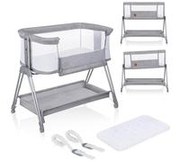 lionelo Luna Berceau de Chevet 2 en 1 pour bébés de la Naissance à 9 kg avec Hauteur et Inclinaison réglables, 4 Roues verrouillables, Matelas et Housse en Maille Respirante Lavable