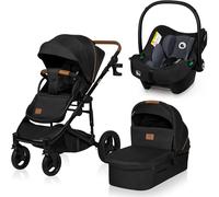 LIONELO MARI TOUR 3en1 Poussette Canne Bébé jusqu'à 22 kg Nacelle Siège-auto Réglage du Dossier Pliable Ceintures à 5 points, Roues Tout Terrain 360° Poussettes Combinées (Black)