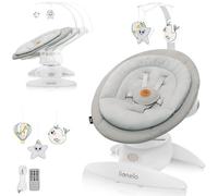 LIONELO MELL Fauteuil à Bascule pour Bébé 360° Réglable avec 5 Vitesses, Sécurité avec Harnais 5 Points, 12 Mélodies, Bluetooth, Hamac Ergonomique avec Coussin en Bambou, Chaise Silencieuse (Beige)