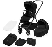 LIONELO MERIL 2 en 1 Poussette Bébé 0 à 48 Mois Jusqu'à 22 kg, Nacelle XXL Jusqu'à 9 kg, Grandes Roues Tout-terrain 360 °, Siège Inclinable Position Allongée Amortissement Complet Auvent XXL (Black)