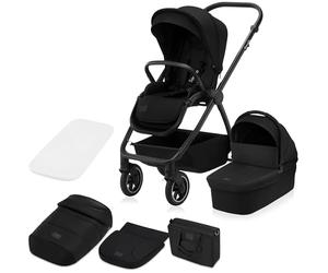 LIONELO MERIL 2 en 1 Poussette Bébé 0 à 48 Mois Jusqu'à 22 kg, Nacelle XXL Jusqu'à 9 kg, Grandes Roues Tout-terrain 360 °, Siège Inclinable Position Allongée Amortissement Complet Auvent XXL (Black)
