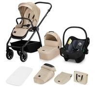 LIONELO MERIL 3 en 1 Poussette Bébé Multifonctionnelle 0 à 48 Mois Jusqu'à 22 kg, Nacelle Jusqu'à 9 kg, Siège Auto, Roues Tout-terrain 360 °, Amortissement Complet Auvent XXL UPF50+ (Beige)