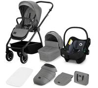 LIONELO MERIL 3 en 1 Poussette Bébé Multifonctionnelle 0 à 48 Mois Jusqu'à 22 kg, Nacelle Jusqu'à 9 kg, Siège Auto, Roues Tout-terrain 360 °, Amortissement Complet Auvent XXL UPF50+ (Grey)