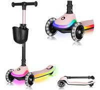 LIONELO MEY Trotinette d'Équilibre Scooter pour Enfants de 3 Ans à 50 kg, Trotinette Trois Roues avec Réglage de la Hauteur, Plateforme Antidérapante Éclairée et Roues LED, Panier (Pink)