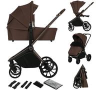 LIONELO MIKA PLUS 2 en 1 Poussette 0 à 48 mois jusqu'à 22 kg Nacelle jusqu'à 9 kg, Réglage du Dossier et du Repose-pied, Coussin, Roues Pivotantes 360° en PU Auvent XXL (Mocha Mousse)