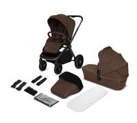 LIONELO MIKA PLUS 2 en 1 Poussette 0 à 48 mois jusqu'à 22 kg Nacelle jusqu'à 9 kg, Réglage du Dossier et du Repose-pied, Coussin, Roues Pivotantes 360° en PU Auvent XXL (Mocha Mousse)