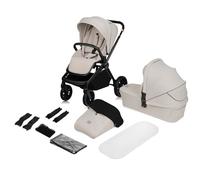 LIONELO MIKA PLUS 2 en 1 Poussette 0 à 48 mois jusqu'à 22 kg Nacelle jusqu'à 9 kg, Réglage du Dossier et du Repose-pied, Coussin, Roues Pivotantes 360° en PU Auvent XXL (Beige)
