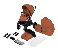 LIONELO MIKA PLUS 2 en 1 Poussette 0 à 48 mois jusqu'à 22 kg Nacelle jusqu'à 9 kg, Réglage du Dossier et du Repose-pied, Coussin, Roues Pivotantes 360° en PU Auvent XXL (Brown)