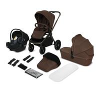 LIONELO MIKA PLUS 3 en 1 Poussette 0 à 48 mois jusqu'à 22 kg Nacelle jusqu'à 9 kg, Siège Auto Nacelle, Réglage du Dossier, Amortisseurs, Roues 360° en PU Auvent XXL (Mocha Mousse)
