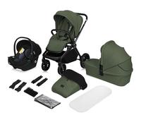 LIONELO MIKA PLUS 3 en 1 Poussette 0 à 48 mois jusqu'à 22 kg Nacelle jusqu'à 9 kg, Siège Auto Nacelle, Réglage du Dossier, Amortisseurs, Roues 360° en PU Auvent XXL (Green)