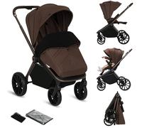 LIONELO Mika Plus Poussette & Buggy, De 6 Mois jusqu'à 22 kg, Roues Tout Terrain avec Suspension Pare-Soleil XXL UPF50+, Dossier et Repose-Pieds Réglables, Hydrofuge, Léger Pliable, Marron