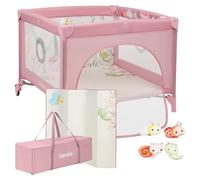 Lionelo Parc bébé Mille Plus 100x100 cm – Matelas haute densité 3D, roulettes, sac inclus, Rose