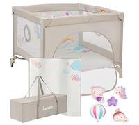 Lionelo Parc bébé Mille Plus – 100x100 cm, matelas haute densité, roulettes, 0-36 mois, beige
