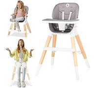 LIONELO Mona chaise haute bébé 4 en 1, pliable pour enfant, plateau amovible, pieds antidérapants, de 6 à 36 mois, ceintures de sécurité, capacité de charge jusqu'à 15 kg / 25 kg / 75kg (GREY)