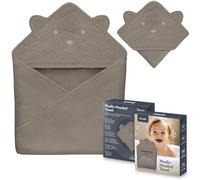 lionelo Muslin Hooded Towel Serviette de Bain bébé en Mousseline avec Capuche pour bébé après Le Bain 80x80 cm, Serviette de Bain Respirante et Douce pour bébé, Tissu 6 Couleurs (Cappuccino)