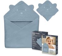 lionelo Muslin Hooded Towel Serviette de Bain bébé en Mousseline avec Capuche pour bébé après Le Bain 80x80 cm, Serviette de Bain Respirante et Douce pour bébé, Tissu 6 Couleurs (Grey)