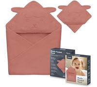 lionelo Muslin Hooded Towel Serviette de Bain bébé en Mousseline avec Capuche pour bébé après Le Bain 80x80 cm, Serviette de Bain Respirante et Douce pour bébé, Tissu 6 Couleurs (Red)