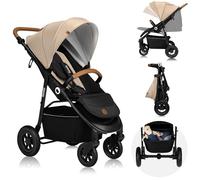 Poussette bébé compacte - LIONELO Natt - Jusqu'à 22 Kg - Légère & pliable - Roues gonflables - Beige