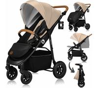 LIONELO Natt Poussette jusqu'à 22 kg, Absorption totale des chocs Capote étanche XXL, 0-4 ans Beige Sable