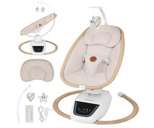 Lionelo OLIVIA Transat électrique pour bébé jusqu'à 9 kg, réglage de l'inclinaison, balançoire naturelle, 4 vitesses, siège ergonomique, 13 mélodies, 2 jouets, télécommande