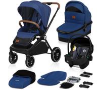 Poussette 3 en 1 LIONELO Mika -Jusqu'à 22Kg - Pack poussette, Nacelle, Siège auto et Accessoires - Bleu