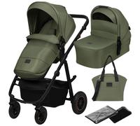 Lionelo poussette Amber Plus 2in1 poussette combinée, set avec siège sportif, nacelle fixe, sac, moustiquaire, housse feuille de pluie - Vert