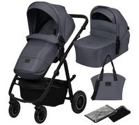 LIONELO Amber Plus - Poussette 2-en-1 0 à 4 ans jusqu'à 22 kg avec baignoire, dossier réglable, harnais 5 points, grandes roues 360o, housse XXL, landau (Grey)