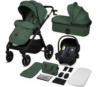 Lionelo Poussette combinée Layla 3in1 Coque bébé, nacelle et poussette jusqu'à 22n kg, nacelle jusqu'à 9 kg, roues PU pivotantes à 360°, capote XXL - Vert