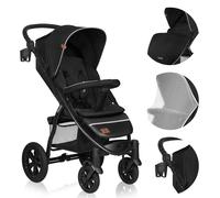 LIONELO Annet Tour poussette canne universelle jusqu'à 22 kg, réglage du dossier jusqu’à la position allongée, roues sans entretien, auvent imperméable XXL, ceintures à 5 points (noir)