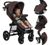 Poussette tout terrain LIONELO Annet Plus - Grandes roues - Jusqu'à 22 kg - Amortisseurs - Accessoires - Marron chocolat
