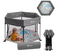 LIONELO Roel, parc bebe, pliant, de grandes 135x118x83 cm, protection anti-pliage LockGuard, lit bébé, mobiles, parcs, tapis de jeu, grand et stable, fond renforcé (Gris)