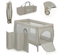 LIONELO Stefi Plus 2-en-1 Lit de voyage et parc jusqu'à 15 kg, Lit bébé, Lit de voyage pour enfant avec matelas, Entrée latérale avec fermeture éclair - Beige