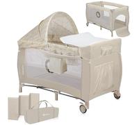 lionelo Sven Plus boîte 2 en 1 lit bébé, Table à Langer, Jouets, baldaquin Suspendu avec moustiquaire, entrée latérale supplémentaire Rouleaux, Mobiles