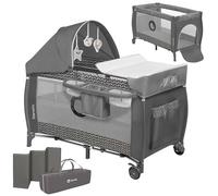 Lionelo Lit bébé Sven Plus 2en1 – Table à langer, baldaquin moustiquaire, roulettes, LockGuard