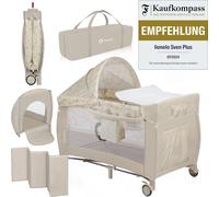 Lionelo Sven Plus 2in1 Lit bébé Parc bébé jusqu'à 15 kg Matelas à langer Parois aérées avec entrée latérale - Beige Latte