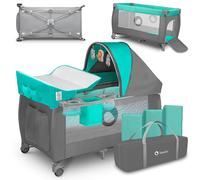 Lionelo Sven Plus 2in1 Turquoise Lit Bébé Parc Bébé De La Naissance À 15 Kg Matelas À Langer Moustiquaire Parois Latérales Aérées Avec Entrée Latérale Sac De Transport Pliable Vert