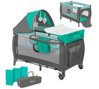 lionelo Sven Plus boîte 2 en 1 lit bébé, Table à Langer, Jouets, baldaquin Suspendu avec moustiquaire, entrée latérale supplémentaire Rouleaux, Mobiles, système LockGuard