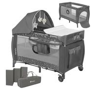lionelo Sven Plus boîte 2 en 1 lit bébé, Table à Langer, Jouets, baldaquin Suspendu avec moustiquaire, entrée latérale supplémentaire Rouleaux, Mobiles