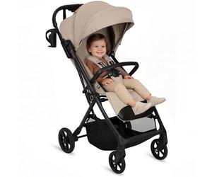Lionelo Tansi Poussette Canne Compacte Légère jusqu’à 22 kg Pliage une Main Rapide, Suspension et Roues GravelTech, Dossier 3 Positions, Grand Panier 3 kg, Capote Pare-Soleil UPF50+ (Beige)